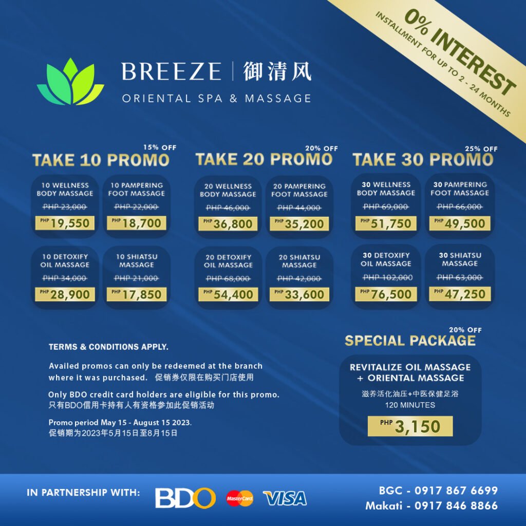 Breeze Oriental Spa & Massage Pricelist