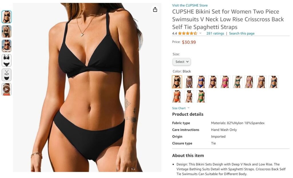 Bikini Set for Women Two Piece Swimsuits V Neck Low Rise Crisscross Back Self Tie Spaghetti Straps