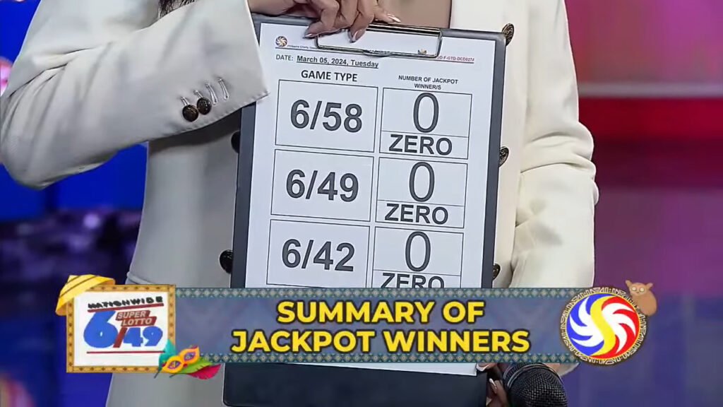 Winner updates according to PCSO Data Center, no winner for 6/58, no winner for the 6/49 draw, and no winner for the 6/42 draw.