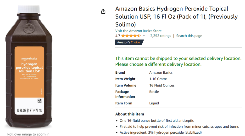 Amazon Basics Hydrogen Peroxide Topical Solution USP, 16 Fl Oz (Pack of 1), (Previously Solimo)