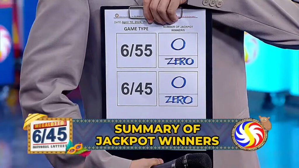 Winner updates according to PCSO Data Center, no winner for 6/55, and no winner for the 6/45 draw. 