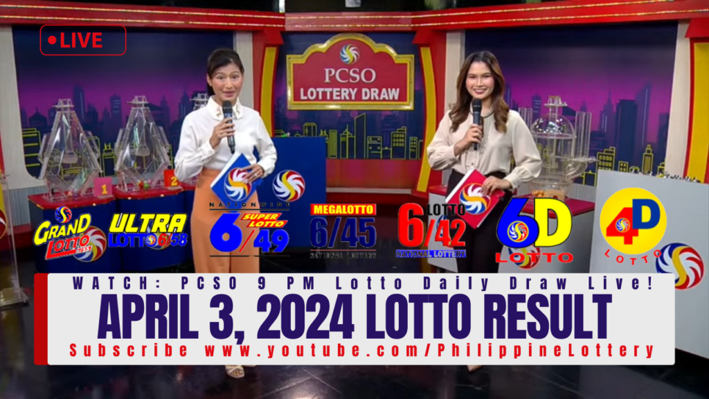 April 3 2024 Lotto Result Today 6/55 6/45 4D 3D 2D