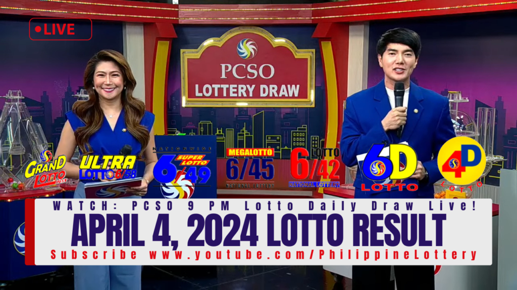 April 4 2024 Lotto Result Today 6/49 6/42 6D 3D 2D
