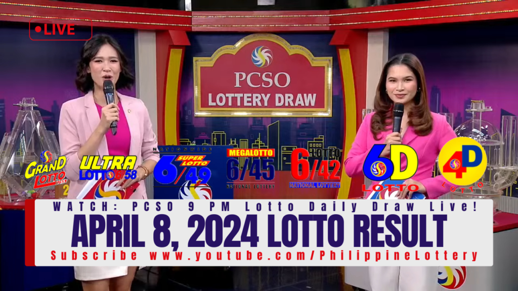April 8 2024 Lotto Result Today 6/55 6/45 4D 3D 2D