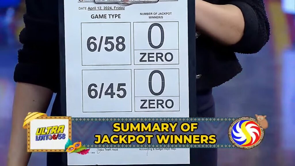 Winner updates according to PCSO Data Center, no winner for 6/58, and no winner for the 6/45 draw.